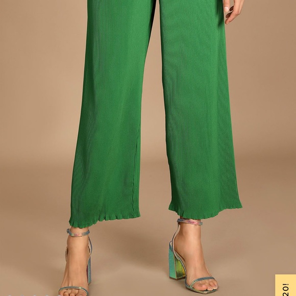 Lulus Spring Me Along Green Plisse Pleated High-Waisted Pants - Picture 2 of 5